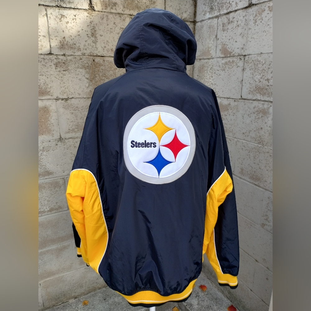 Pittsburgh Steelers NFL Reebok Logo Back Drawstring Hood Jacket